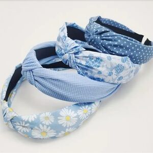 Blue Floral and Polka Dot Girl and Woman Headband Set